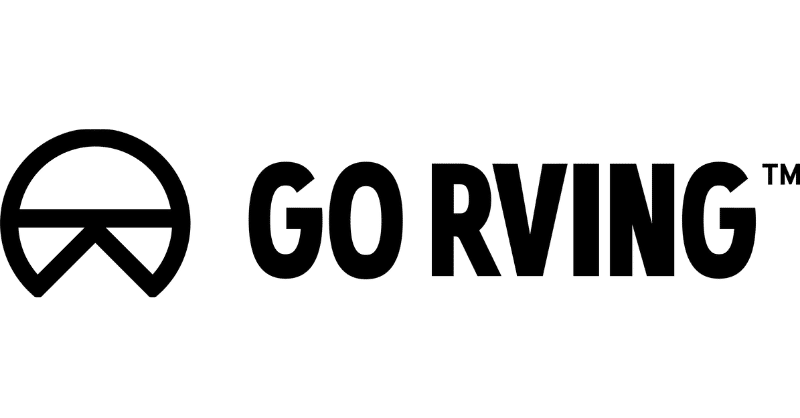 The image features the "GO RVING" logo with a stylized circular emblem on the left, resembling a sun setting or rising over a horizon, followed by the text "GO RVING™" in bold black letters.