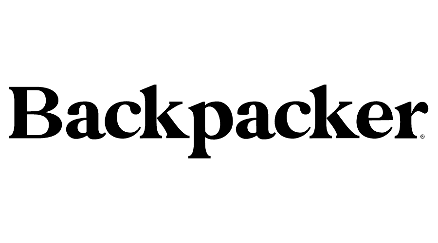 The image shows the word "Backpacker" in bold, black text on a white background.